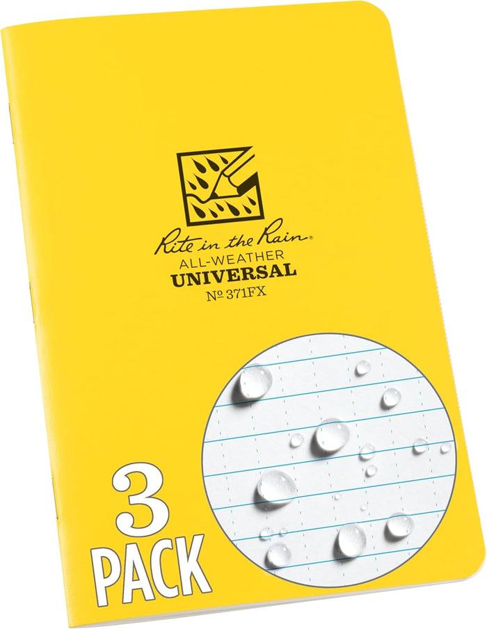 Rite In The Rain Weatherproof Stapled Notebook, 4.625" x 7", Orange Cover, Universal Pattern, 3 Pack (No. OR71FX)