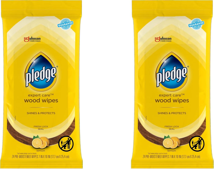 Pledge Expert Care Enhancing Wood Wipes, Lemon Scent, 24 Count