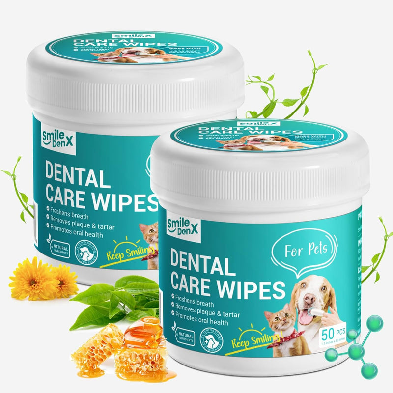 Teeth Cleaning Wipes for Dogs & Cats, Dog Finger Toothbrush Wipes, Dog Dental Care Finger Wipes, Dog Tooth Brushing Kit, Remove Plaque & Tartar Buildup, Fresh Breath (50 PCS, Unscented)