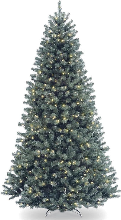 National Tree Company Pre-Lit Artificial Full Christmas Tree, Blue, North Valley Spruce, White Lights, Includes Stand, 7.5 Feet