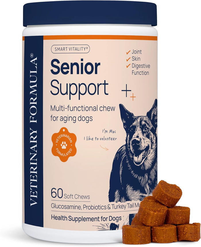 Veterinary Formula Gut Health Supplement for Dogs – Vet-Formulated Probiotic Chews with Digestive Enzymes & Fiber – Smart Vitality Supports Digestive Health, Gut Balance & Stool Quality, 60 Soft Chews