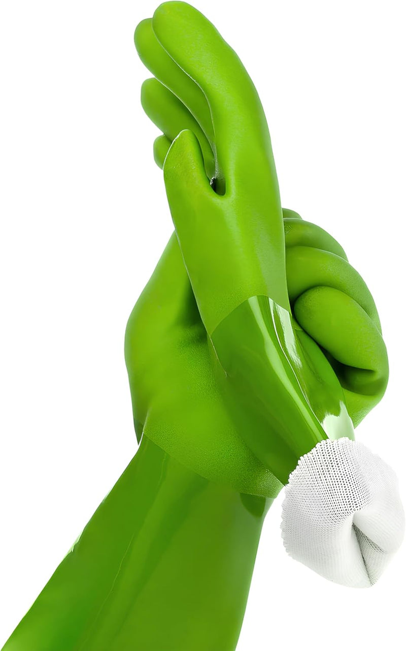kitchen-star Ultimate Rubber Household PVC Gloves with Comfortable Cotton Lining, Anti-Slip surface, Kitchen Dishwashing, Extra Thickness, Kitchen Cleaning, Working, Painting, Pet Care (Small, Green)