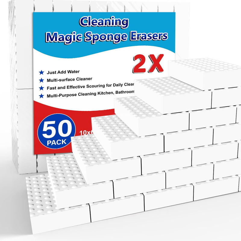 Magic Sponge Erasers, 100 Pack 2X Density Stronger Melamine Sponge Foam Pads, Multi-Functional Household Cleaning Cleaner for Kitchen, Bathroom, Bathtub, Sink, Wall Cleaner