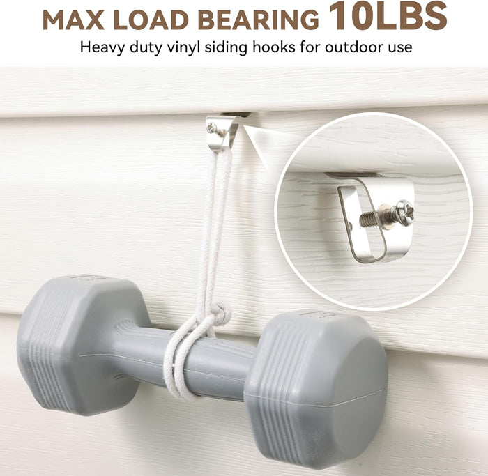 Vinyl Siding Hooks, No Drilling Required, Stainless Steel Outdoor Hooks for Hanging Decorations, House Number Signs, or Lights, Easy to Install & Detach, Max Load 10 Lbs, 10 Pack
