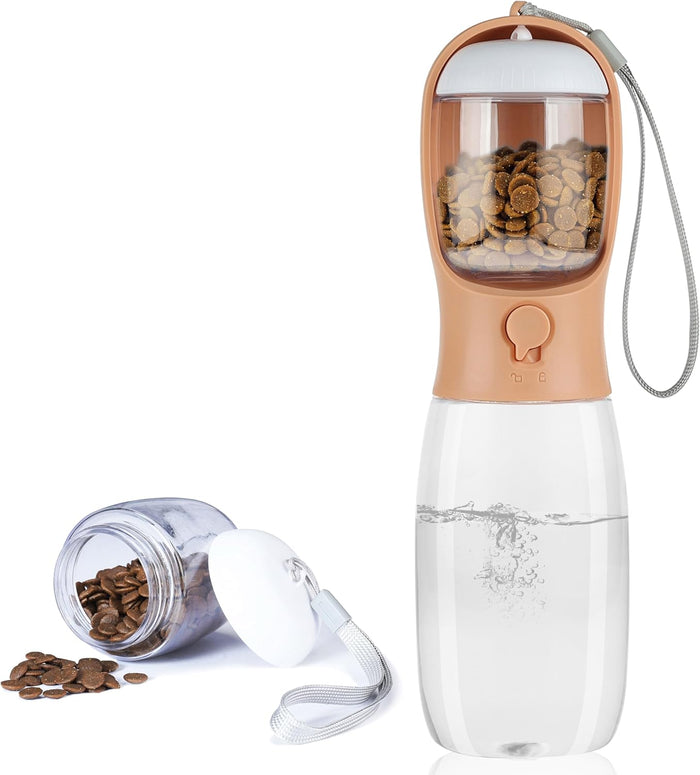 Dog Water Bottle,Portable Pet Water Bottle with Food Container,Outdoor Portable Water Dispenser for Cat,Puppy,Pets for Walking,Hiking,Travel,Puppy Essentials,Dog Stuff(10oz)