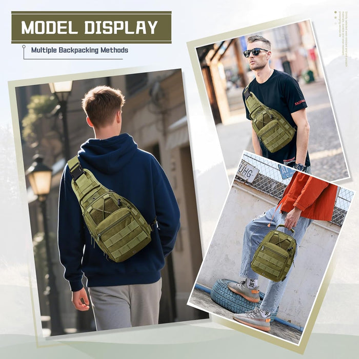 SEAFEW Tactical Backpack for Men, Waterproof Military Sport Bag Pack Crossbody Sling Backpack Tactical Bag for Every Day Carry, Green