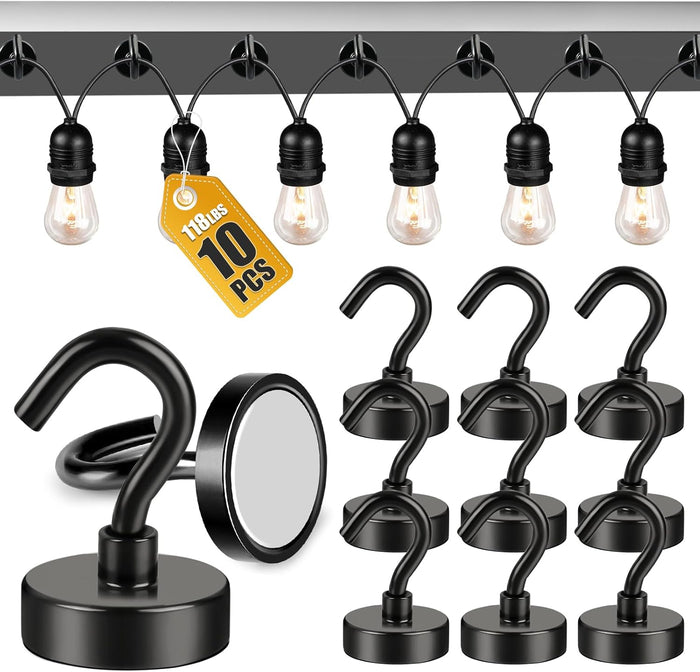 DIYMAG Hooks for Hanging String Lights, 30lbs 2025 Cruise Cabin Ship Essentials N52 Magnetic Hook Heavy Duty Strong Magnets Fridge for Classroom Beach Vacation Kitchen Grills 6 Pack Silver