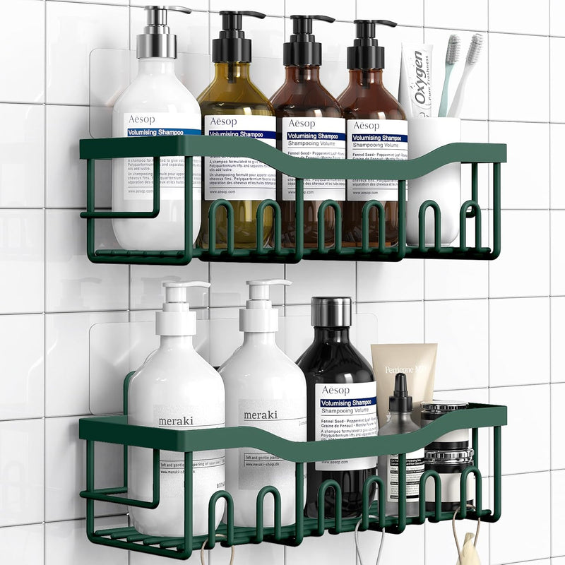 EUDELE Shower Caddy 2 Pack, Adhesive Organizer for Bathroom Storage, Home Decor & Kitchen, No Drilling, Rustproof Stainless Steel Shelf, Bathroom Decor Sets