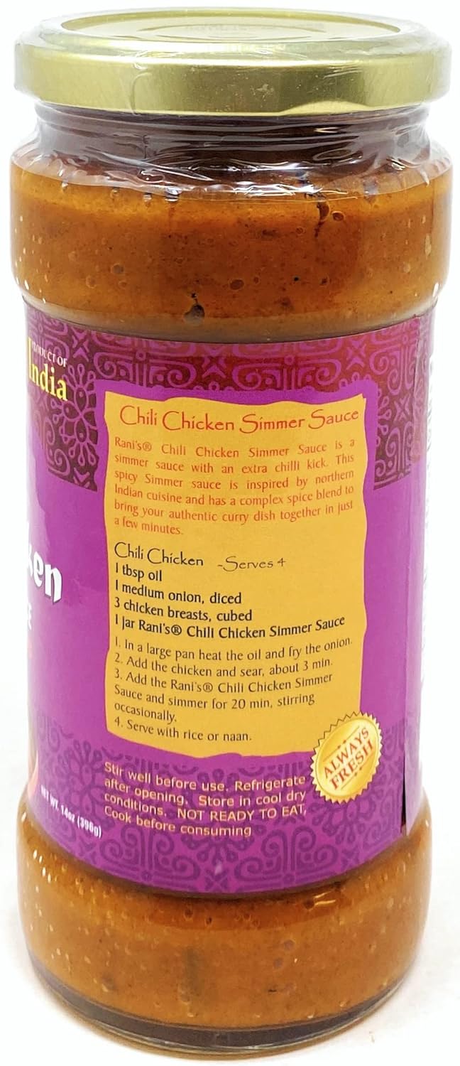 Rani Chili Chicken Curry Vegan Simmer Sauce (Ginger, Garlic, Tomatoes & Spices) 14oz (400g) Glass Jar ~ Easy to Use | Vegan | No Colors | All Natural | NON-GMO | Gluten Free | Indian Origin