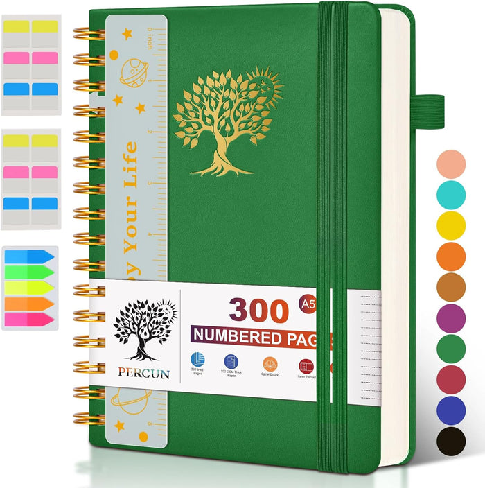 Large Spiral Notebook Journal for Women Men - 300 Numbered Lined Pages, College Ruled, A4 Hardcover Spiral Bound Notebook for School, Work, Note Taking, Writing, Leather Spiral Journal 8.5"x11"