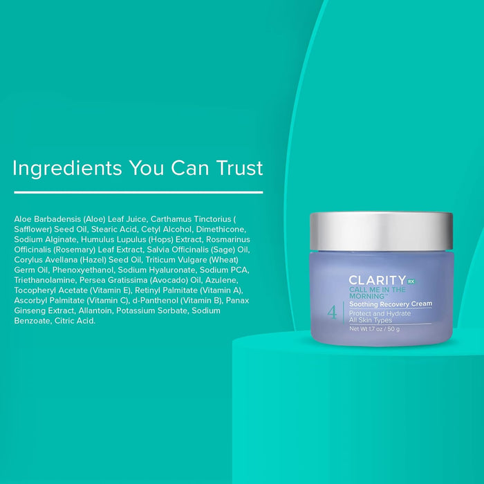 ClarityRx Call Me In The Morning Soothing Recovery Facial Cream, Natural Plant-Based Face Moisturizer with Skin-Protecting Antioxidants, Paraben & Cruelty Free Skin Care