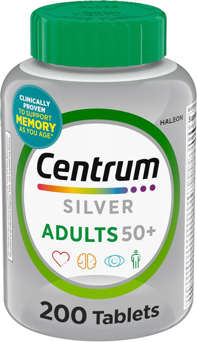 Centrum Silver Multivitamin for Adults 50 Plus, Multivitamin/Multimineral Supplement, Vitamin D3, B Vitamins, Gluten Free, Non-GMO Ingredients, Supports Memory and Cognition in Older Adults - 220 Ct