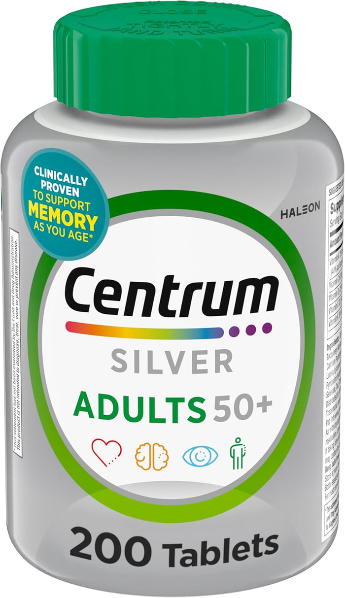 Centrum Silver Multivitamin for Adults 50 Plus, Multivitamin/Multimineral Supplement, Vitamin D3, B Vitamins, Gluten Free, Non-GMO Ingredients, Supports Memory and Cognition in Older Adults - 220 Ct