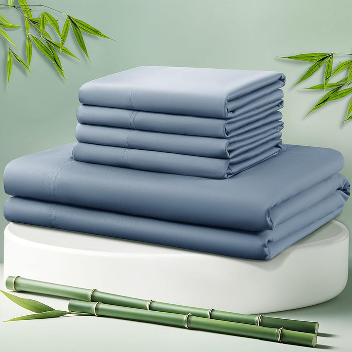 LBRO2M Cooling Bed Sheet 100% Viscose Derived from Bamboo Sheet Set 4 Piece Queen Size,Fit Up to 16" Deep Mattress, 1800 TC Sheet Super Soft Silky Smooth,Breathable Cool Bedding (Queen Dark Gray)