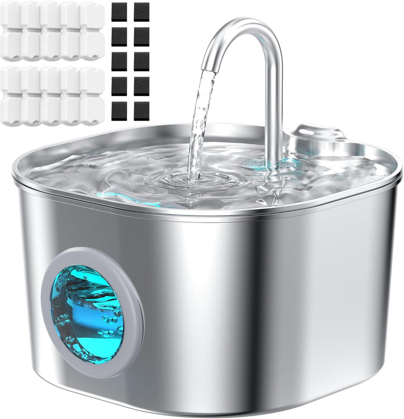 Cat Water Fountain Stainless Steel: Pet Fountains for Cats/Dog Indoor Automatic Waterer Bowls for Drinking Small Animal Water Dispenser Metal Pets Watering Faucet Bottle Auto Kitty Watering Supplies