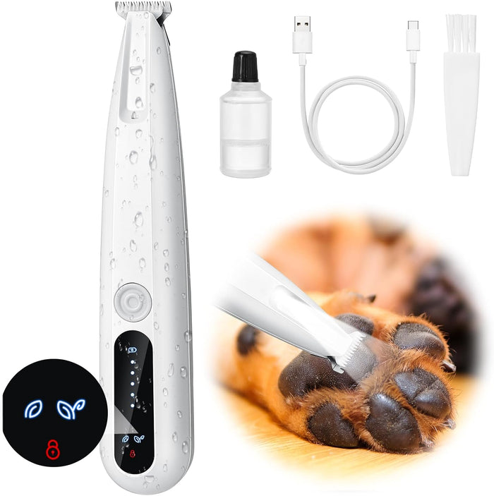 Palksky Dog Paw Trimmer, Upgraded 18mm-Blade Electric Dog Clippers for Groomming with Led Display, Waterproof Pet Micro Precision Trimmer, Rechargeable Hair Shaver for Paws, Ears, Face, Rump and Eyes