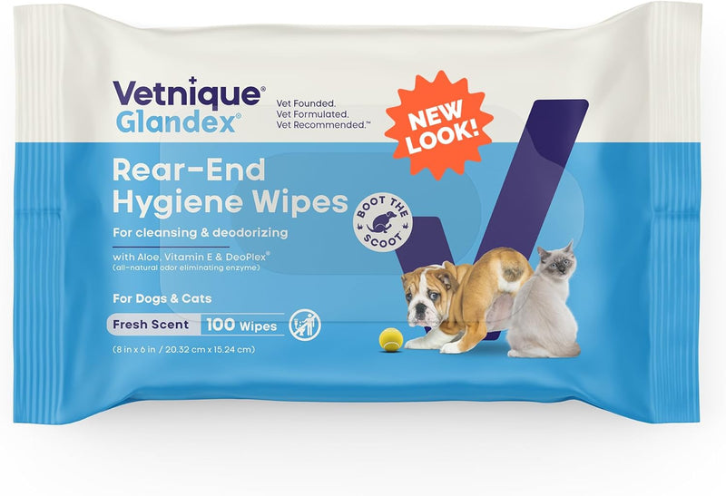 Vetnique Glandex Dog Wipes for Pets Cleansing & Deodorizing Anal Gland Hygienic Dog & Cat Wipes with Vitamin E, Skin Conditioners and Aloe (75ct)