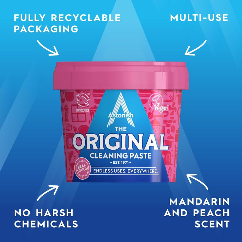 Astonish The Original Cleaning Paste 500g Mandarin Peaches Scent, 2 Pack - Multi Surface Stain Remover, Grease Buster, Tough Kitchen Cleaner, Chemical-Free Household Scrub, Bathroom Essential