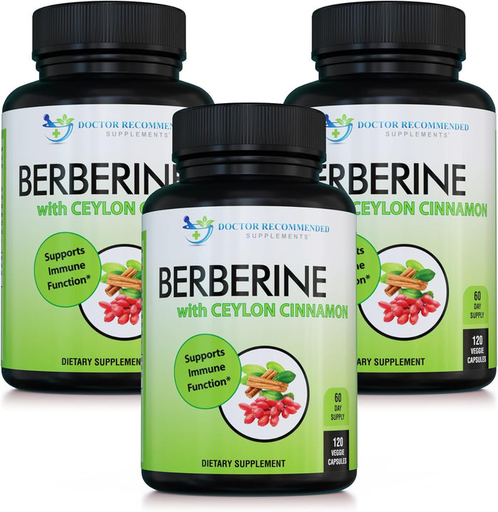 DOCTOR RECOMMENDED SUPPLEMENTS Berberine with Ceylon Cinnamon - 1200mg Berberine & 100mg Organic Ceylon Cinnamon - 120 Veggie Capsules, Healthy Immune System & Gastrointestinal Wellness