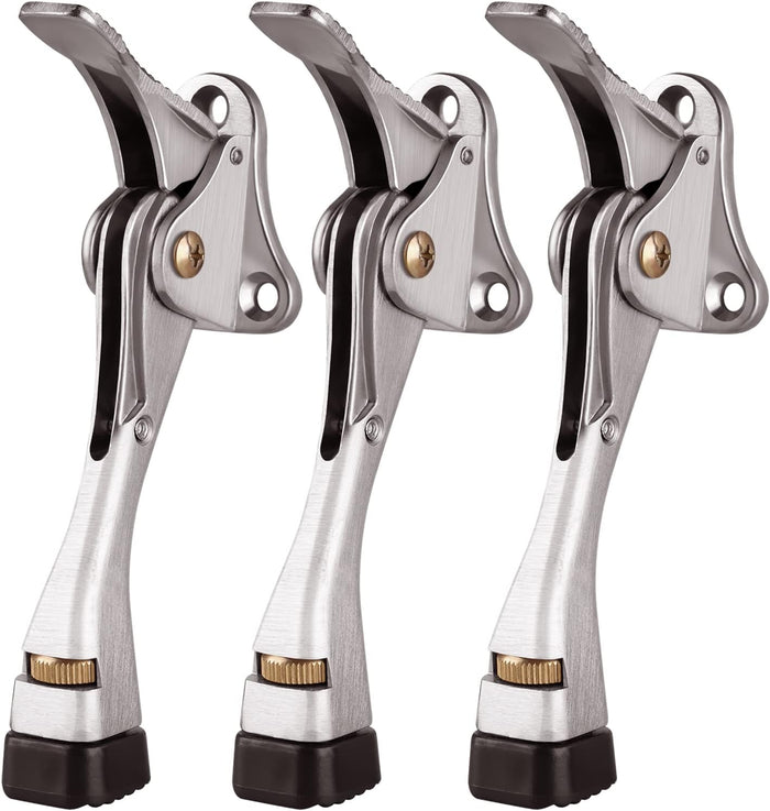 GroTheory 3 Pack Door Stoppers, 4 inch Kickdown Door Stops, Heavy Duty Door Stoppers for Bottom of Door, Adjustable Metal Door Kick Stand Floor and Release