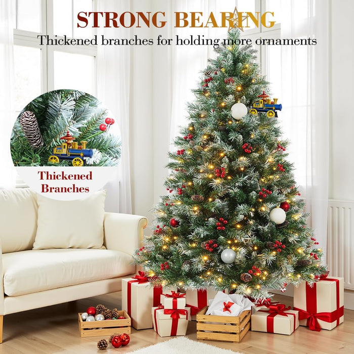 Pre-Lit Artificial Christmas Tree with Lights 6ft - Arbol De Navidad Con Luces, Holiday Party Decorations Indoor with 874 Branch Tips and 250 Warm Lightsm, Easy Assembly, Metal Reinforced Base