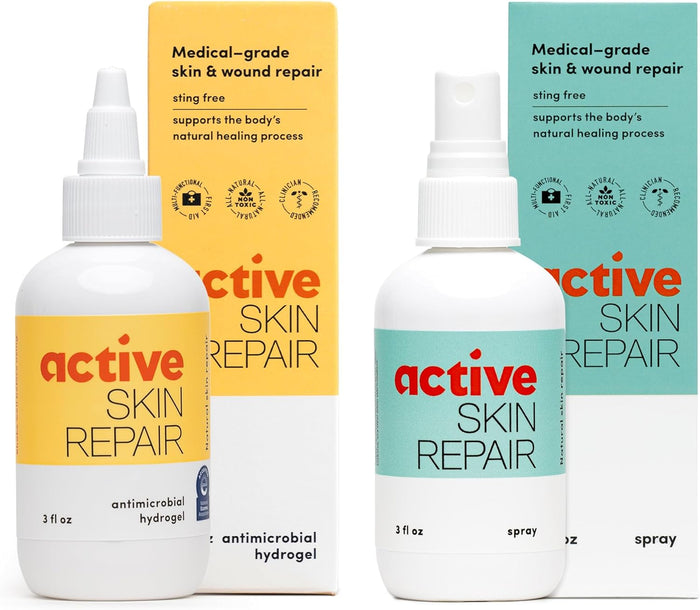 Active Skin Repair - First Aid Natural & Non-Toxic Healing Ointment & Antiseptic Spray for Minor Cuts, Wounds, Scrapes, Rashes, Sunburns, and Other Skin Irritations (Bundle, Combo, 3 oz Each)