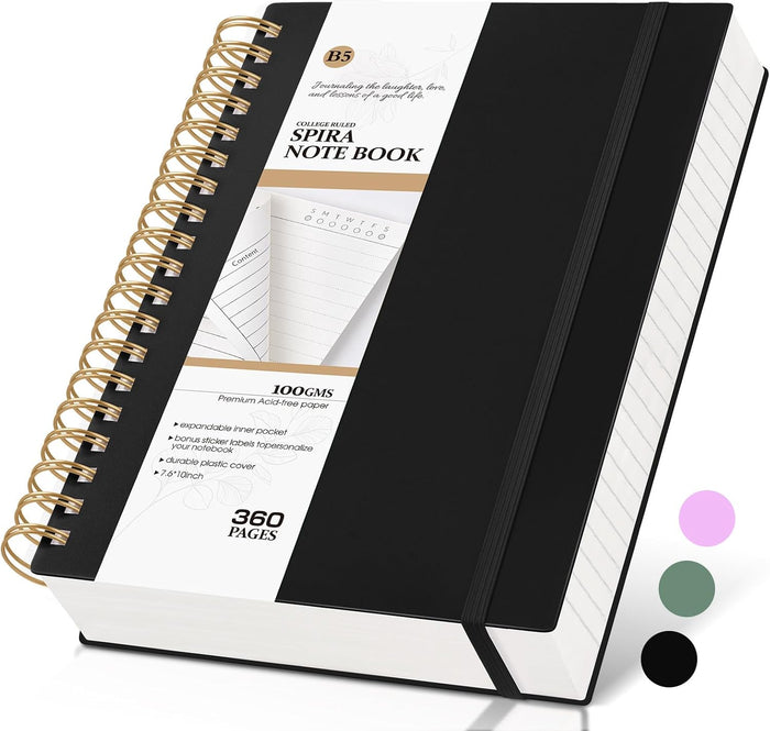 Pink Spiral Notebook Journal,360 Pages College Ruled Notebook, Lined Thick Journals for Women Men,A5 Thick Spiral Journal for Writing,100GSM Paper, Spiral Notebooks for Work School 5.5"x8.5"
