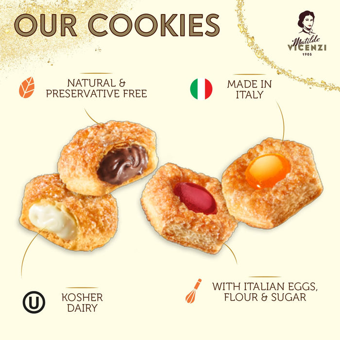 Matilde Vicenzi Millefoglie D'Italia Fine Selection of Italian Pastries - Gourmet Gifts For Thanksgiving, Christmas - Assortment of Vanilla, Apricot, Chocolate, & Raspberry Cookies - 13.76 oz (390g)