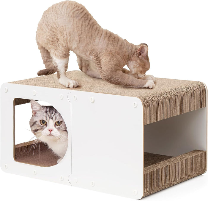 EHEYCIGA Cardboard Cat Scratcher House, 17-Inch Corrugated Cat Scratcher for Indoor Cats, Kitten Scratching Board Pad, Dark Brown