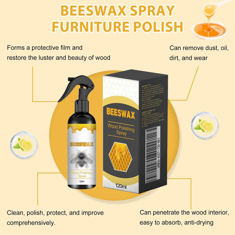 2PCS Natural Beeswax Care Spray & Restorer, Natural Beeswax Spray For Wood, For Living Room, Kitchen, Furnishings and Wooden Floors