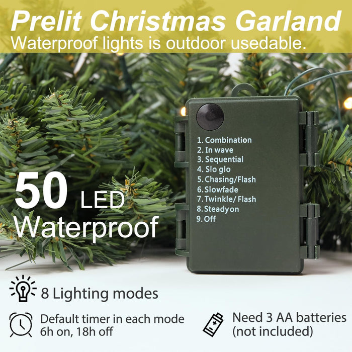 Christmas Garland 18 Ft by 12 Inch Prelit Fraser Fir Xmas Garland with 100 LED Lights, Lush and Classics Green Style for Indoor Outdoor Home Decoration