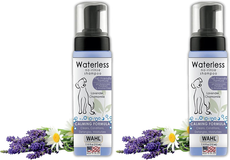Wahl USA Pet Friendly Waterless No Rinse Shampoo for Animals – Lavender & Chamomile Scented - Cleaning, Conditioning, Detangling, & Moisturizing Shampoo for Dogs – 7.1 Oz - Model 820014A
