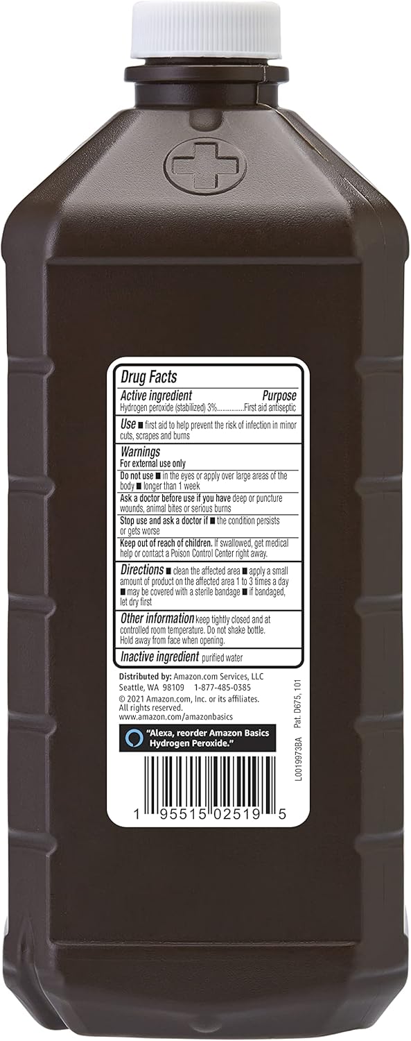 Amazon Basics Hydrogen Peroxide Topical Solution USP, First Aid Antiseptic for Cuts, Scrapes and Wound Disinfection, Pack of 1, 32 fl oz