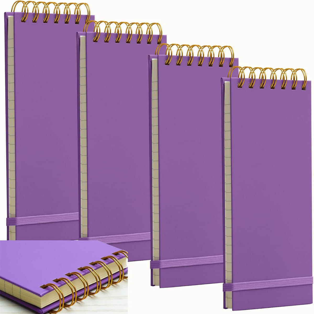Top Spiral Notepad Thick Superhard Cardboard Cover Reporters Notebook Top Bound Spiral Notepad Reporter Notepad 8.8x3.75 In 4x160 Pages 100GMS Wide Ruled Notebooks Purple and Green