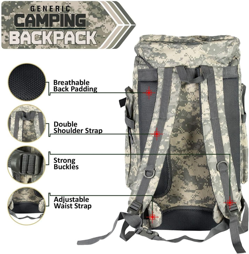 US Army 70L Large Tactical Backpack with Water Bottle Pouch - Military Backpack Molle System Breathable Back Padding - Hiking, Camping & Trekking Backpack for Men & Women (Camo)
