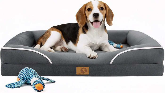 Homemate Dog Bed Large Sized Dog: 42x30 inch Orthopedic Large Dogs Bed XL Outdoor Pet Cat Bed Sofa Supplies with Toy Dogs Crate Pad Couch with Removable Washable Cover & Non-Slip Botton Dark Grey