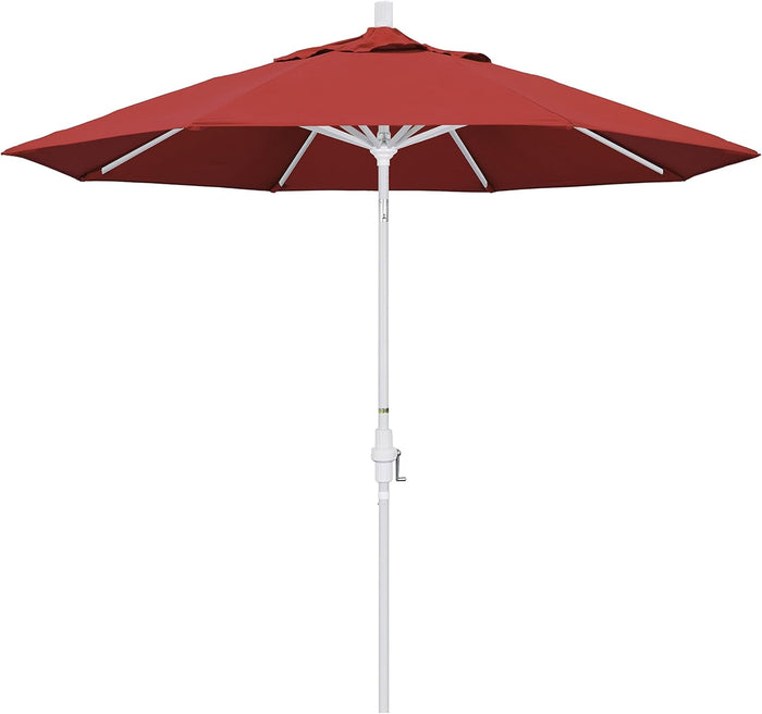 California Umbrella 9' Round Aluminum Market Umbrella, Crank Lift, Collar Tilt, White Pole, Black Olefin