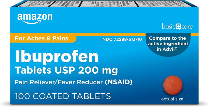 Amazon Basic Care Ibuprofen Tablets 200 mg, Pain Reliever/Fever Reducer, Body Aches, Headache, Arthritis Pain Relief and More, 500 Count (Packaging may vary)