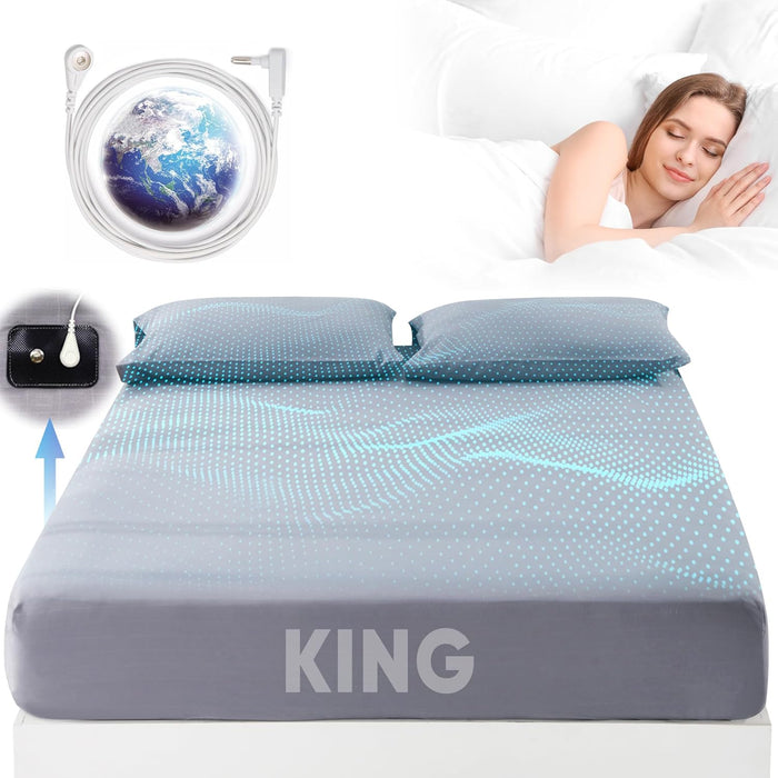 Grounding Sheet Queen Size - 95% Organic Cotton + 5% Pure Silver Fiber, Earth Connected Bedding (60"x 80"x 13" Gray) Fitted with Cord