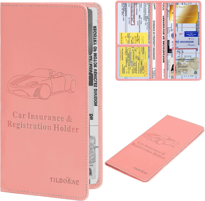 Leather Car Registration and Insurance Card Holder, Car Document Holder for Cards License with Magnetic Shut (Black, large)