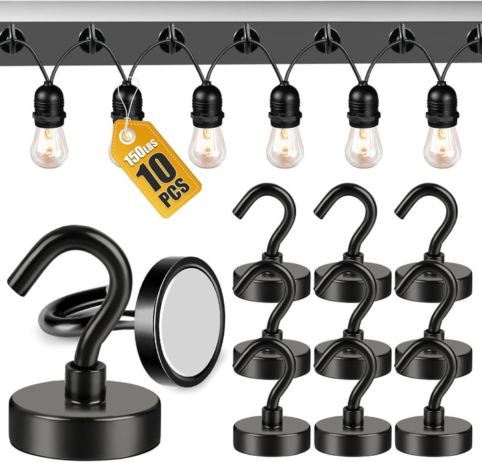 DIYMAG Hooks for Hanging String Lights, 30lbs 2025 Cruise Cabin Ship Essentials N52 Magnetic Hook Heavy Duty Strong Magnets Fridge for Classroom Beach Vacation Kitchen Grills 6 Pack Silver