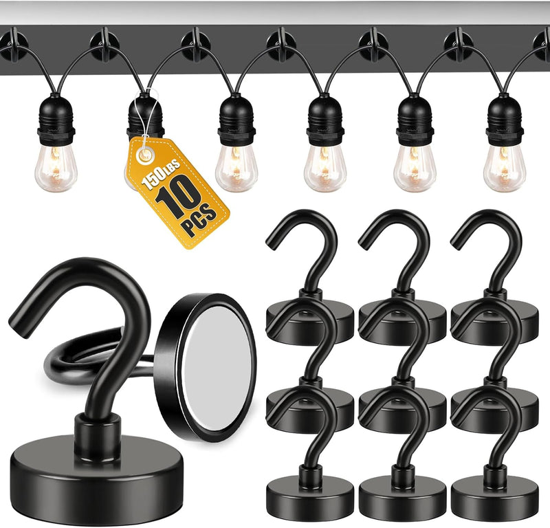DIYMAG Hooks for Hanging String Lights, 30lbs 2025 Cruise Cabin Ship Essentials N52 Magnetic Hook Heavy Duty Strong Magnets Fridge for Classroom Beach Vacation Kitchen Grills 6 Pack Silver