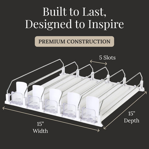5-Piece Can Organizer for Refrigerator – Spring-Loaded Drink & Bottle Holder for Soda, Water, and More– Sliding Beverage Rack for Fridge, Pantry, Kitchen, RV Storage (White)