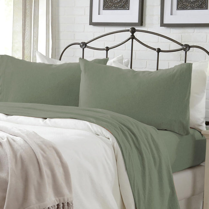 Cotton Jersey Knit California King Sheet Set - Ultra-Soft, Stretchy, Heathered Melange Light Grey Bed Sheets - Cozy, Soft T-Shirt Sheet & Pillowcase Set