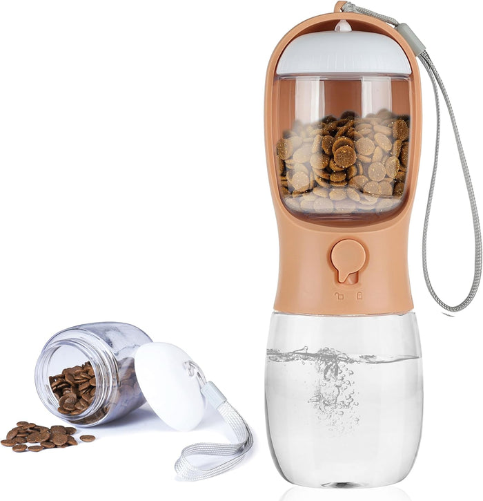 Dog Water Bottle,Portable Pet Water Bottle with Food Container,Outdoor Portable Water Dispenser for Cat,Puppy,Pets for Walking,Hiking,Travel,Puppy Essentials,Dog Stuff(10oz)