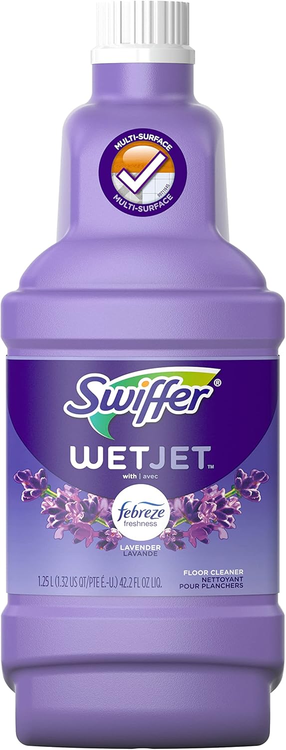 Swiffer WetJet Multi-Purpose Floor Cleaner Solution with Febreze Refill, Hardwood Floor Cleaner, Lavender Scent, 1.25 Liter -42.2 Fl Oz (Pack of 2)