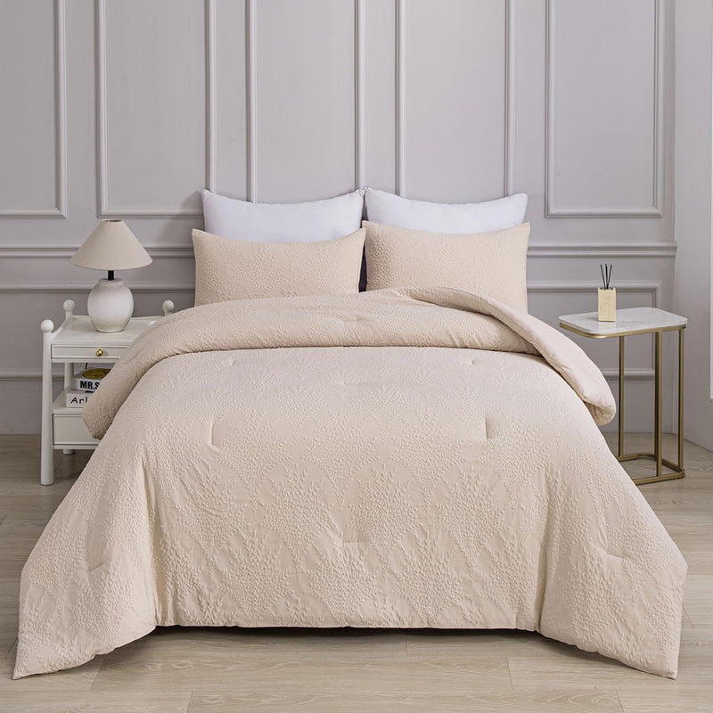 Sage Green Jacquard Comforter Set Queen Leaf Comforter Boho Bedding Set 3 PCS Soft All-Season Luxury Bedding(Sage Green,Queen)