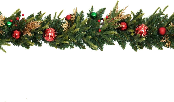 Pre-lit 9ft Christmas Garland with Lights, Garlands for Decoration Christmas with 243 Branches and 50 LED Warm Lights,for Mantle,Outdoor,Stairs Railing,Wall,Table,Indoor（Battery Operated）
