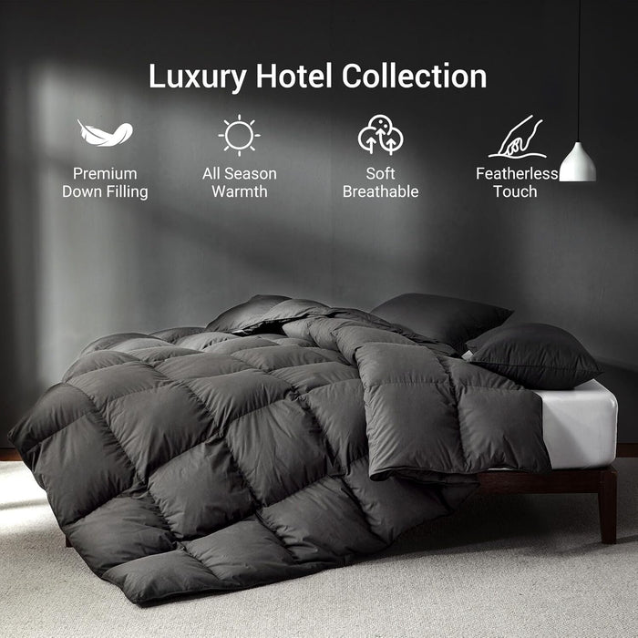 Grey Goose Feather Down Comforter Queen Size, Premium All Season Duvet Insert, 750+ Fill Power 1200TC Cotton Blend Fabric Hotel Style Comforter, 42 Oz Lightweight (90x90, Dark Grey)