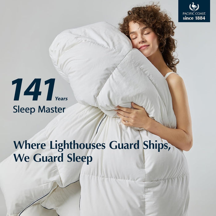 Pacific Coast Goose Feather Down Fiber Comforters Queen Size, Extra Fluffy White Duvet Insert, Ultra-Soft, Breathable, All Season Hotel Luxury Bedding Comforters, 8 Corner & Center Loops (90"x90")